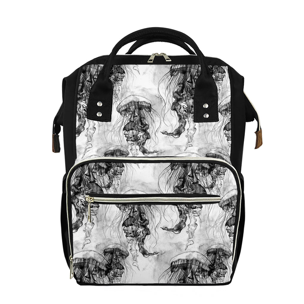 Black And White Jellyfish Pattern Print Diaper Bag