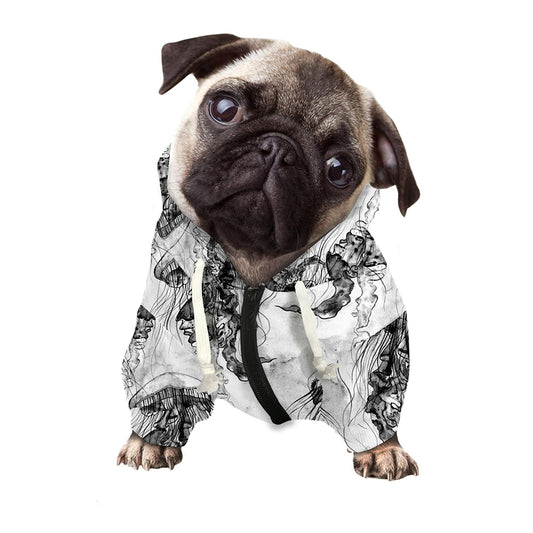 Black And White Jellyfish Pattern Print Dog Zip Up Hoodie