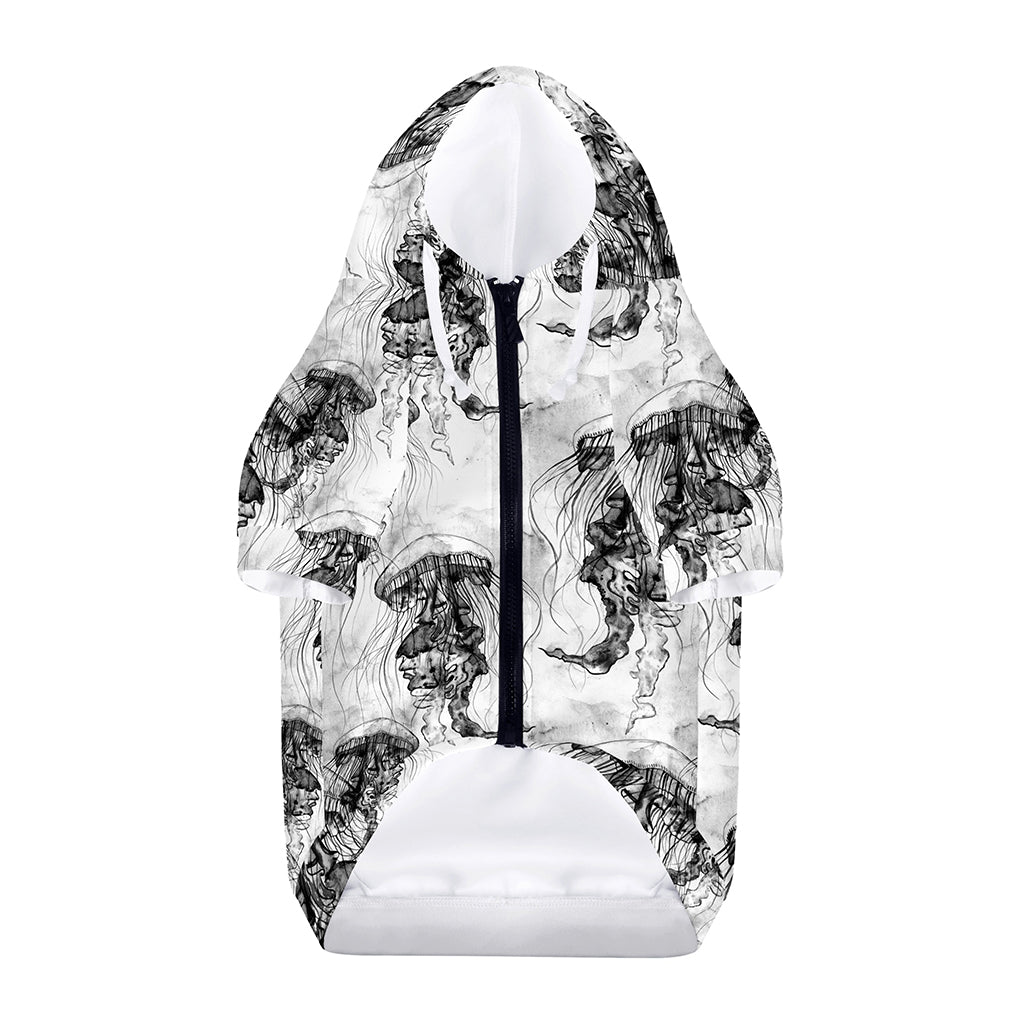 Black And White Jellyfish Pattern Print Dog Zip Up Hoodie