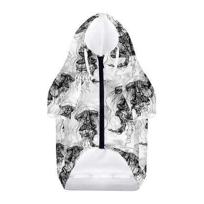 Black And White Jellyfish Pattern Print Dog Zip Up Hoodie
