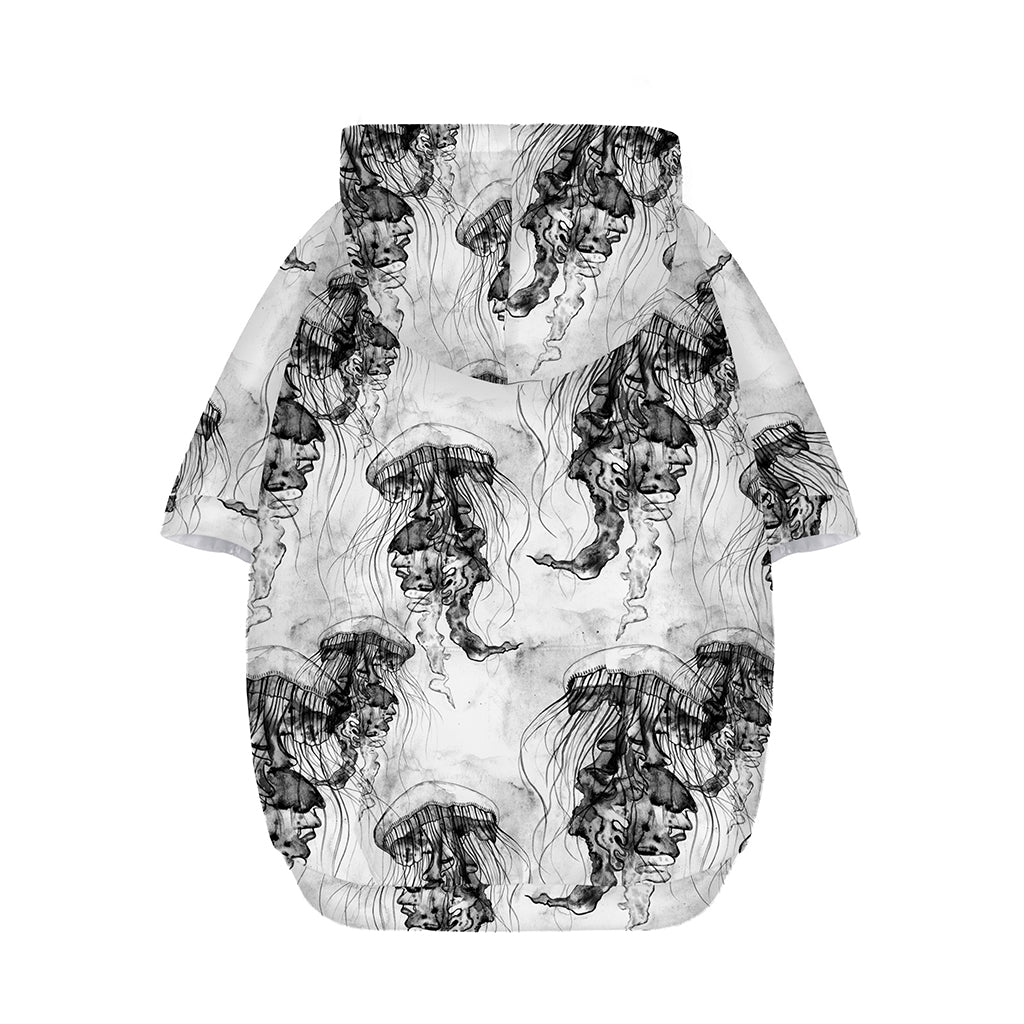 Black And White Jellyfish Pattern Print Dog Zip Up Hoodie