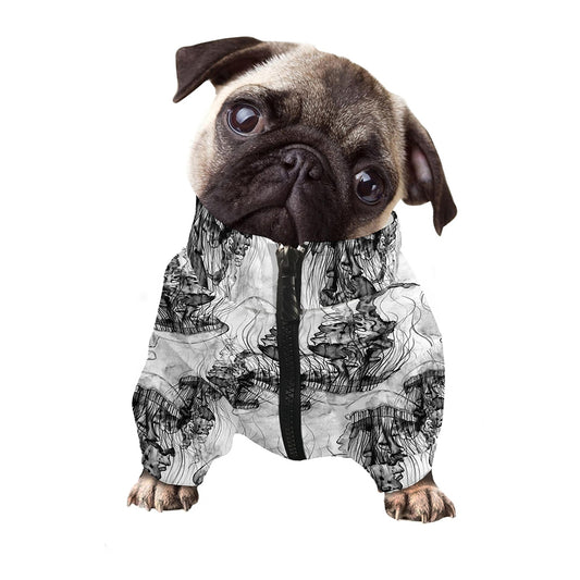 Black And White Jellyfish Pattern Print Dog Zip Up Jacket