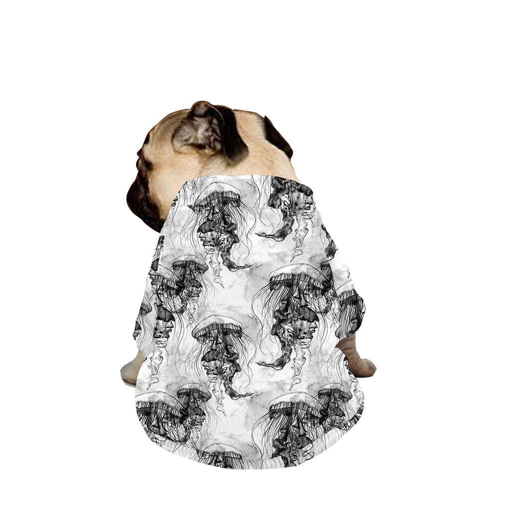 Black And White Jellyfish Pattern Print Dog Zip Up Jacket