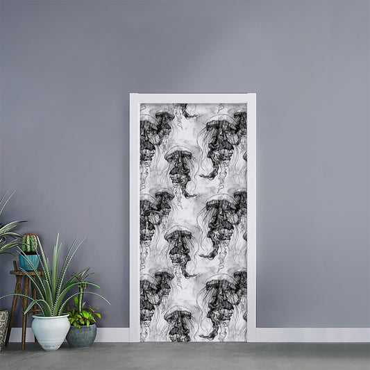 Black And White Jellyfish Pattern Print Door Sticker