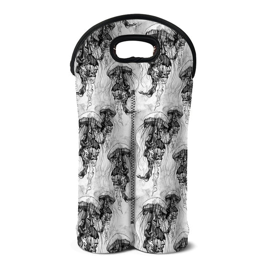 Black And White Jellyfish Pattern Print Double Neoprene Wine Tote