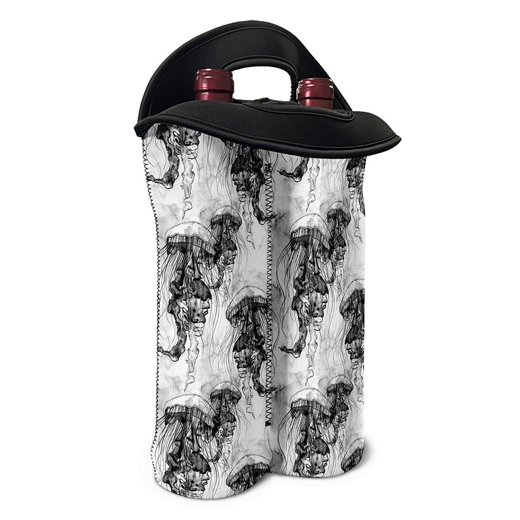 Black And White Jellyfish Pattern Print Double Neoprene Wine Tote