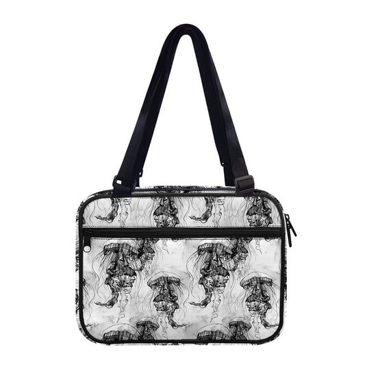 Black And White Jellyfish Pattern Print Double Strap Bible Bag