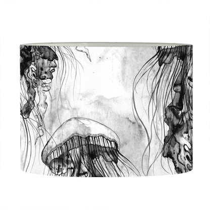 Black And White Jellyfish Pattern Print Drum Lamp Shade