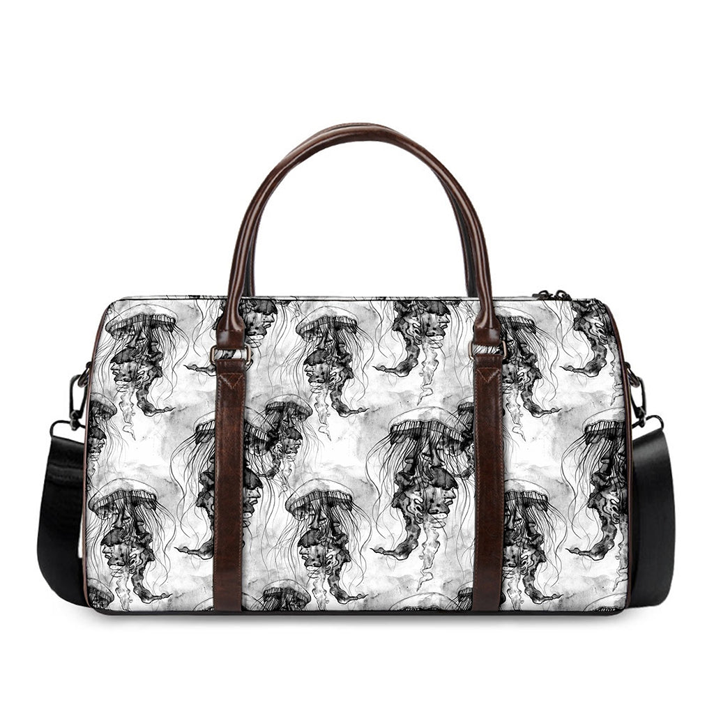 Black And White Jellyfish Pattern Print Duffle Bag