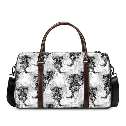 Black And White Jellyfish Pattern Print Duffle Bag