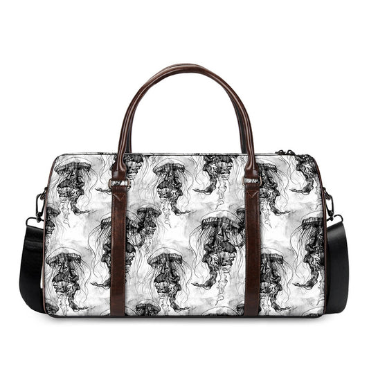 Black And White Jellyfish Pattern Print Duffle Bag