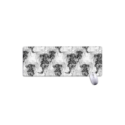 Black And White Jellyfish Pattern Print Extended Mouse Pad
