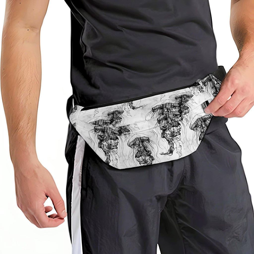 Black And White Jellyfish Pattern Print Fanny Pack