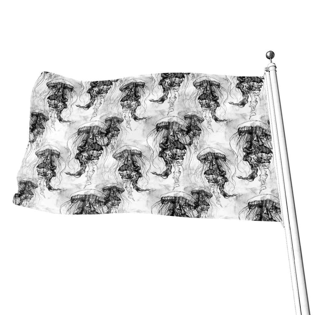 Black And White Jellyfish Pattern Print Flag