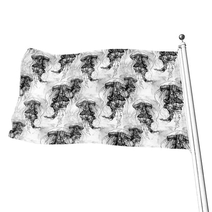 Black And White Jellyfish Pattern Print Flag