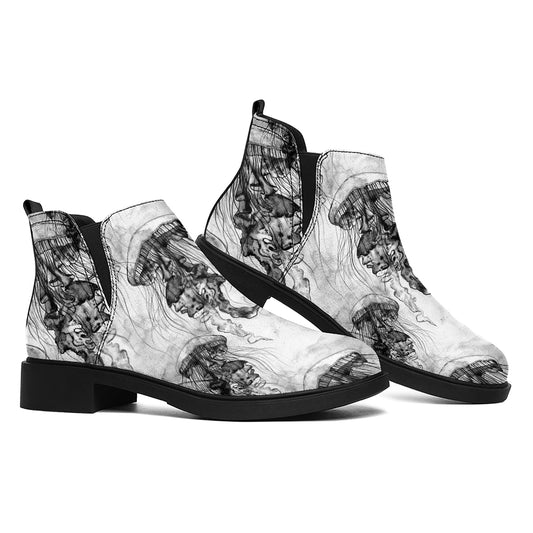 Black And White Jellyfish Pattern Print Flat Ankle Boots