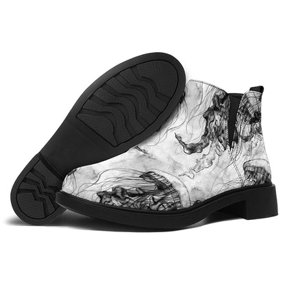 Black And White Jellyfish Pattern Print Flat Ankle Boots