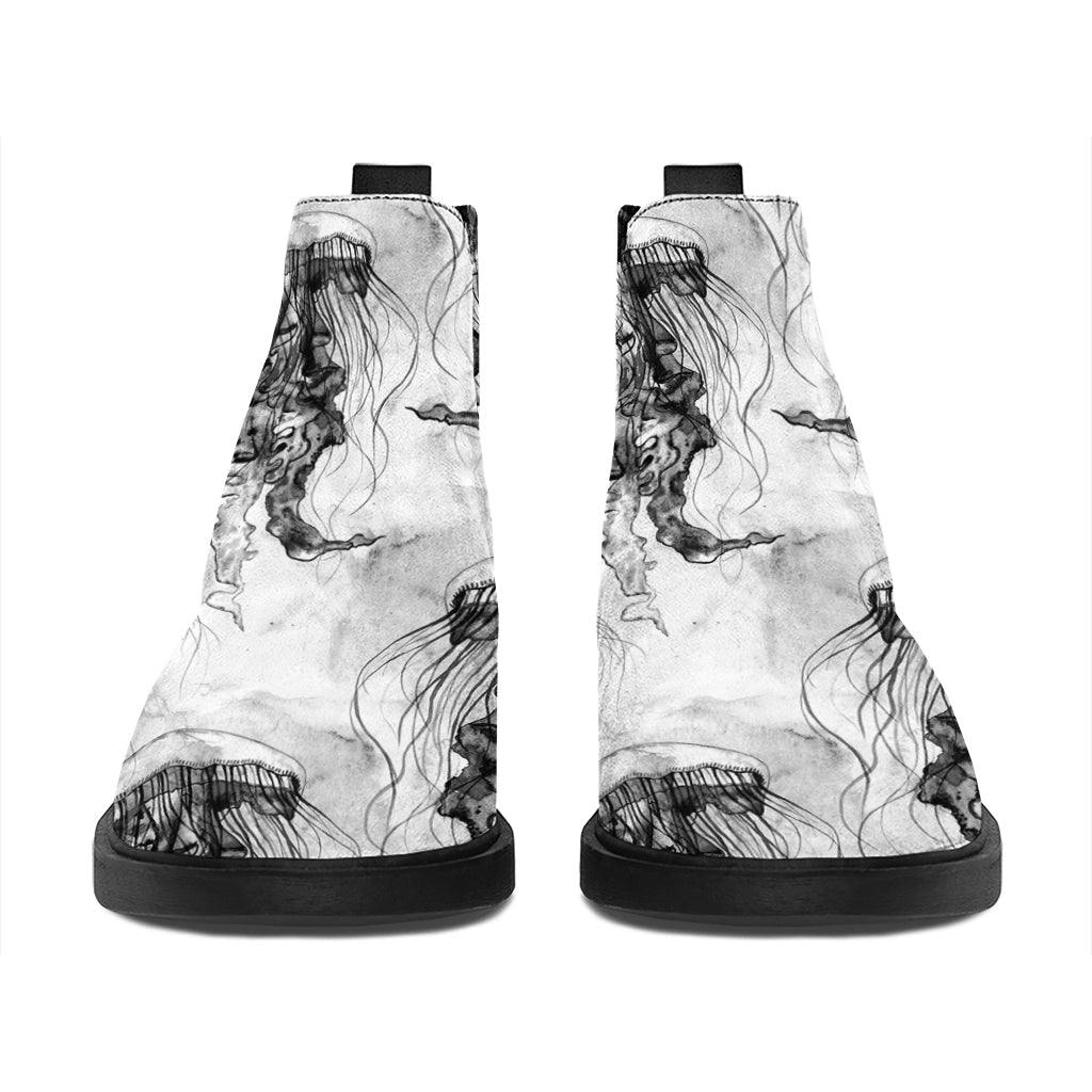 Black And White Jellyfish Pattern Print Flat Ankle Boots