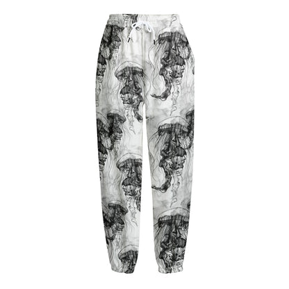 Black And White Jellyfish Pattern Print Fleece Lined Knit Pants