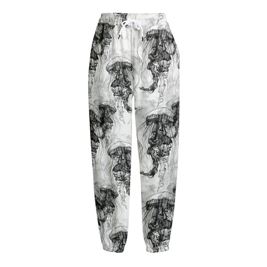 Black And White Jellyfish Pattern Print Fleece Lined Knit Pants