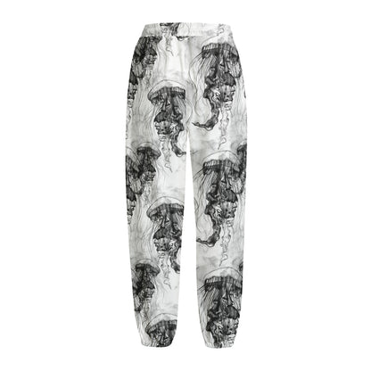 Black And White Jellyfish Pattern Print Fleece Lined Knit Pants