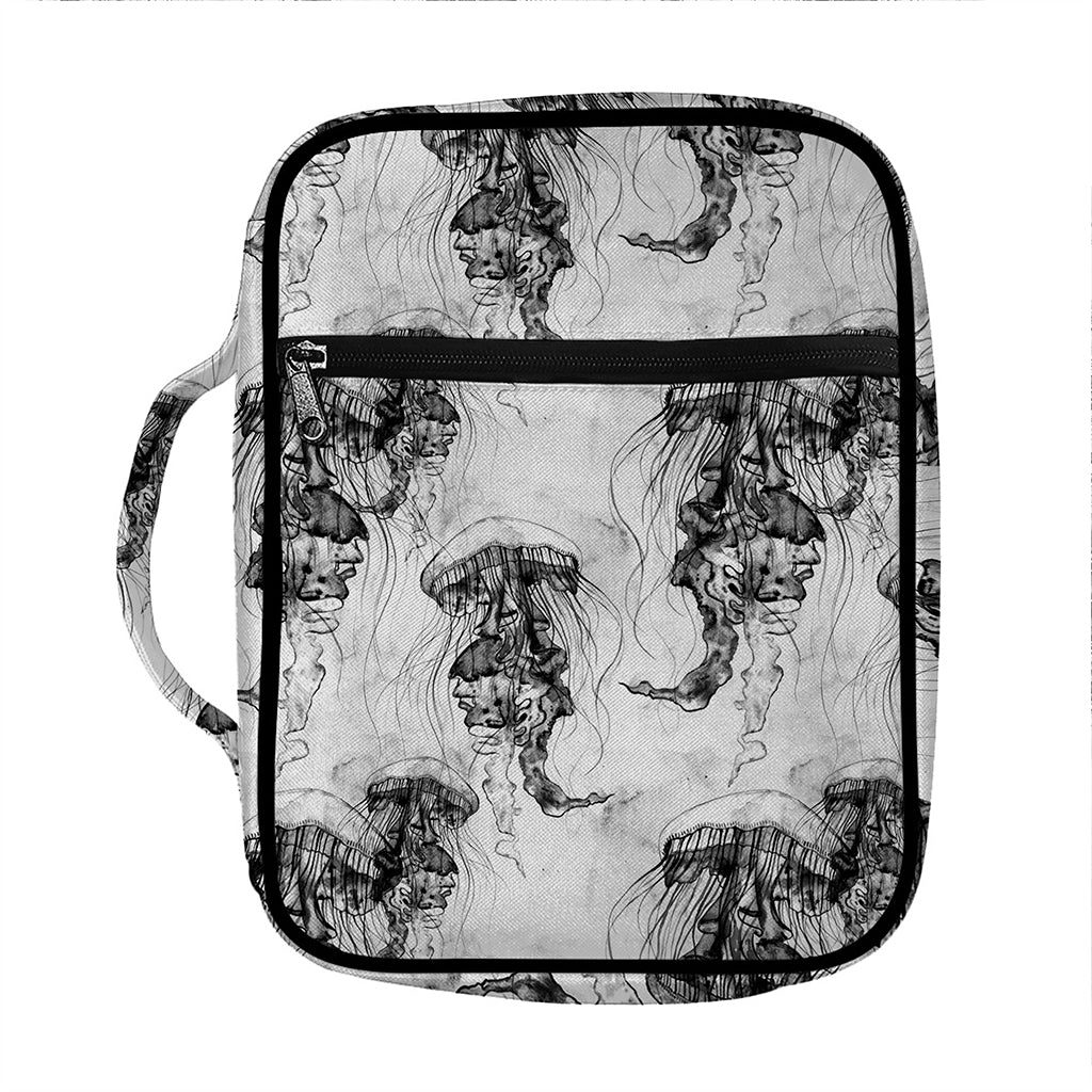 Black And White Jellyfish Pattern Print Front Pocket Bible Bag