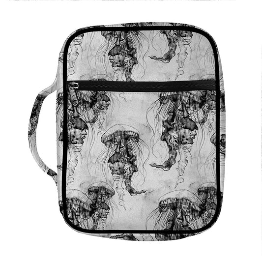 Black And White Jellyfish Pattern Print Front Pocket Bible Bag