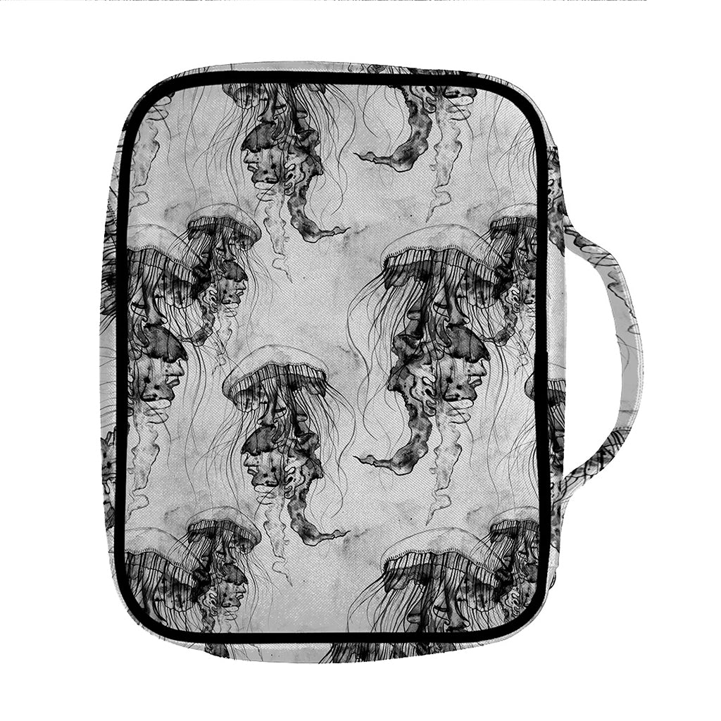 Black And White Jellyfish Pattern Print Front Pocket Bible Bag