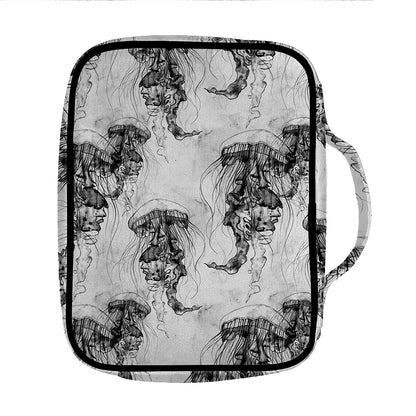 Black And White Jellyfish Pattern Print Front Pocket Bible Bag