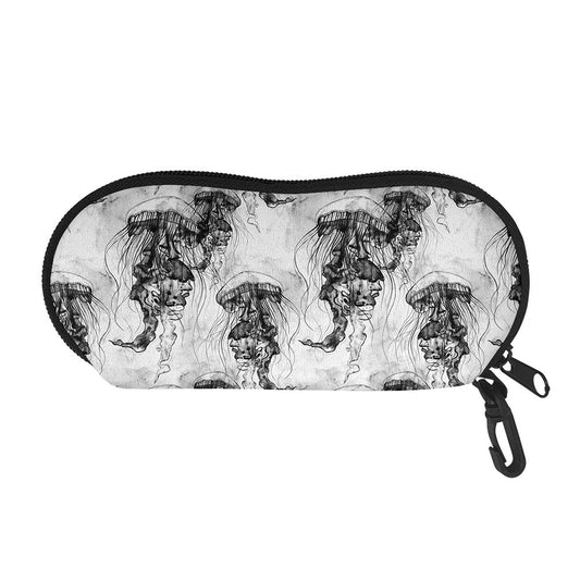 Black And White Jellyfish Pattern Print Glasses Case