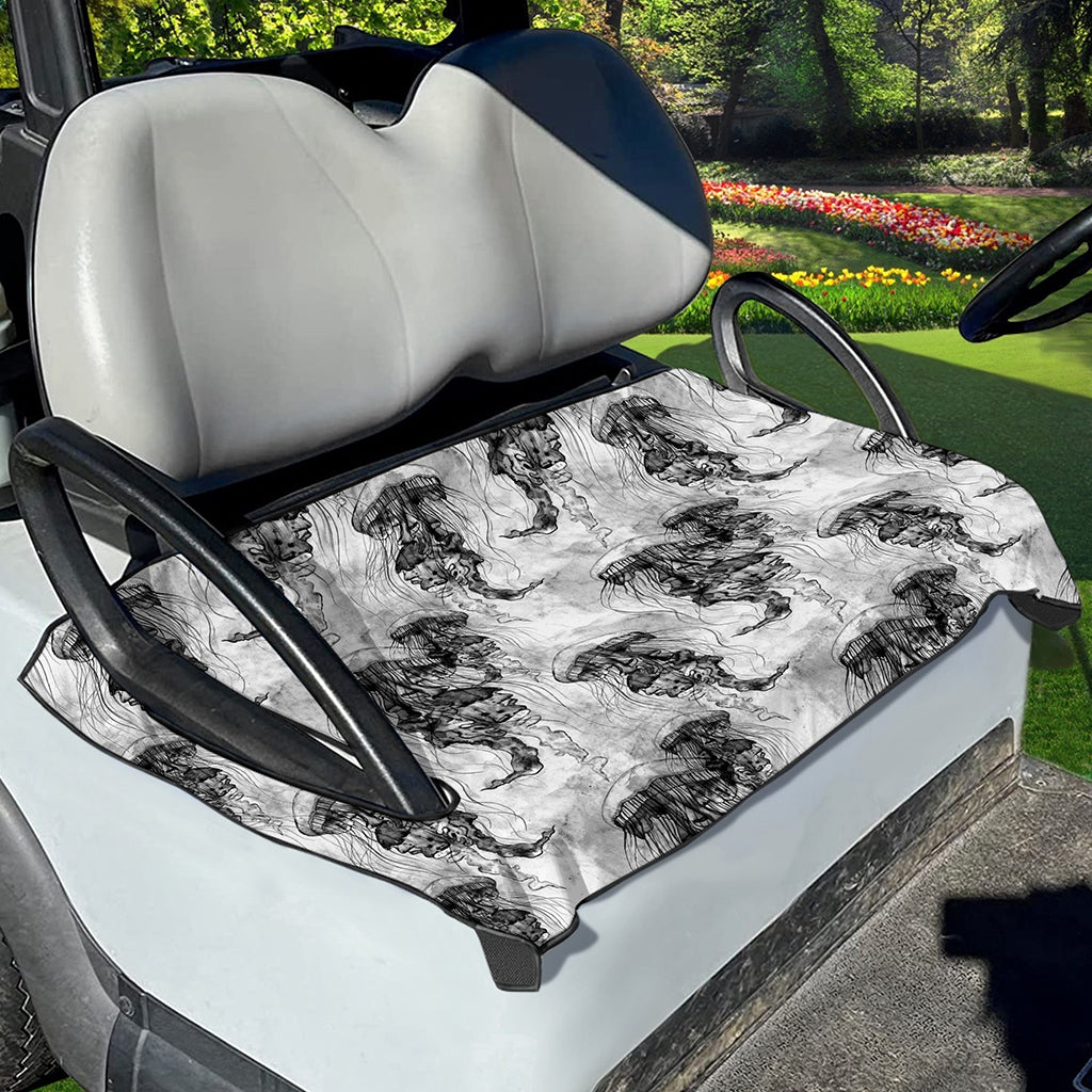 Black And White Jellyfish Pattern Print Golf Cart Seat Cover