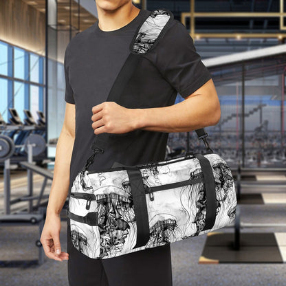 Black And White Jellyfish Pattern Print Gym Bag