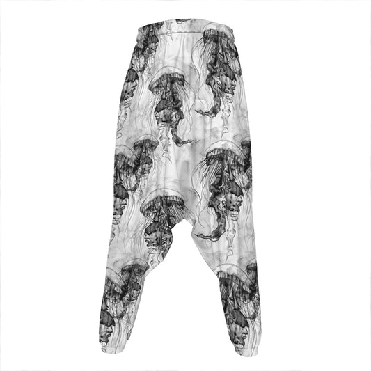 Black And White Jellyfish Pattern Print Hammer Pants