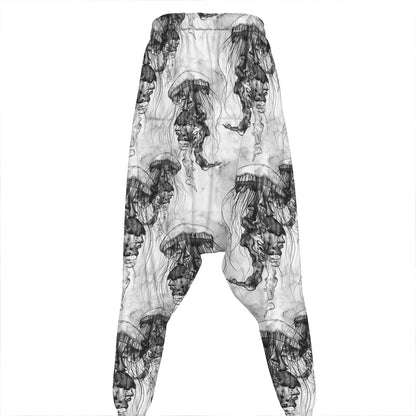 Black And White Jellyfish Pattern Print Hammer Pants