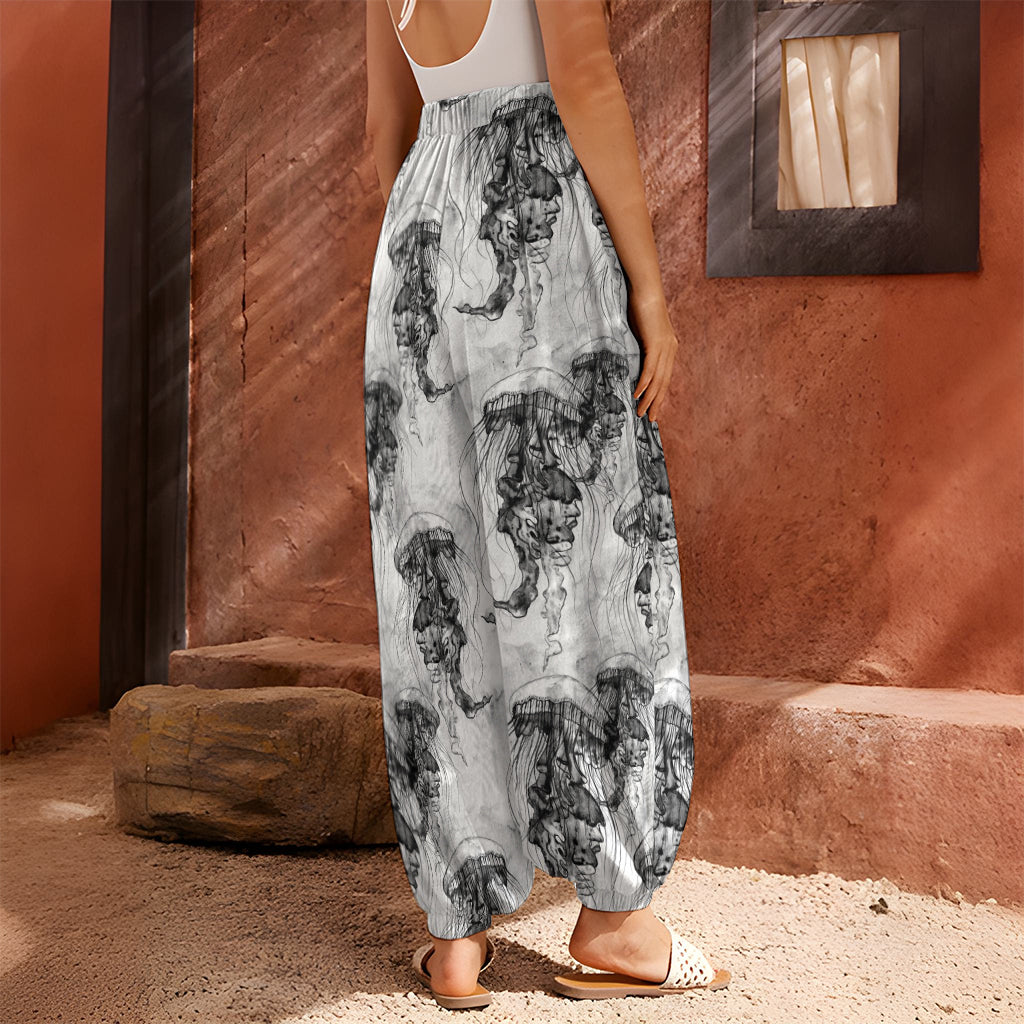 Black And White Jellyfish Pattern Print Harem Pants
