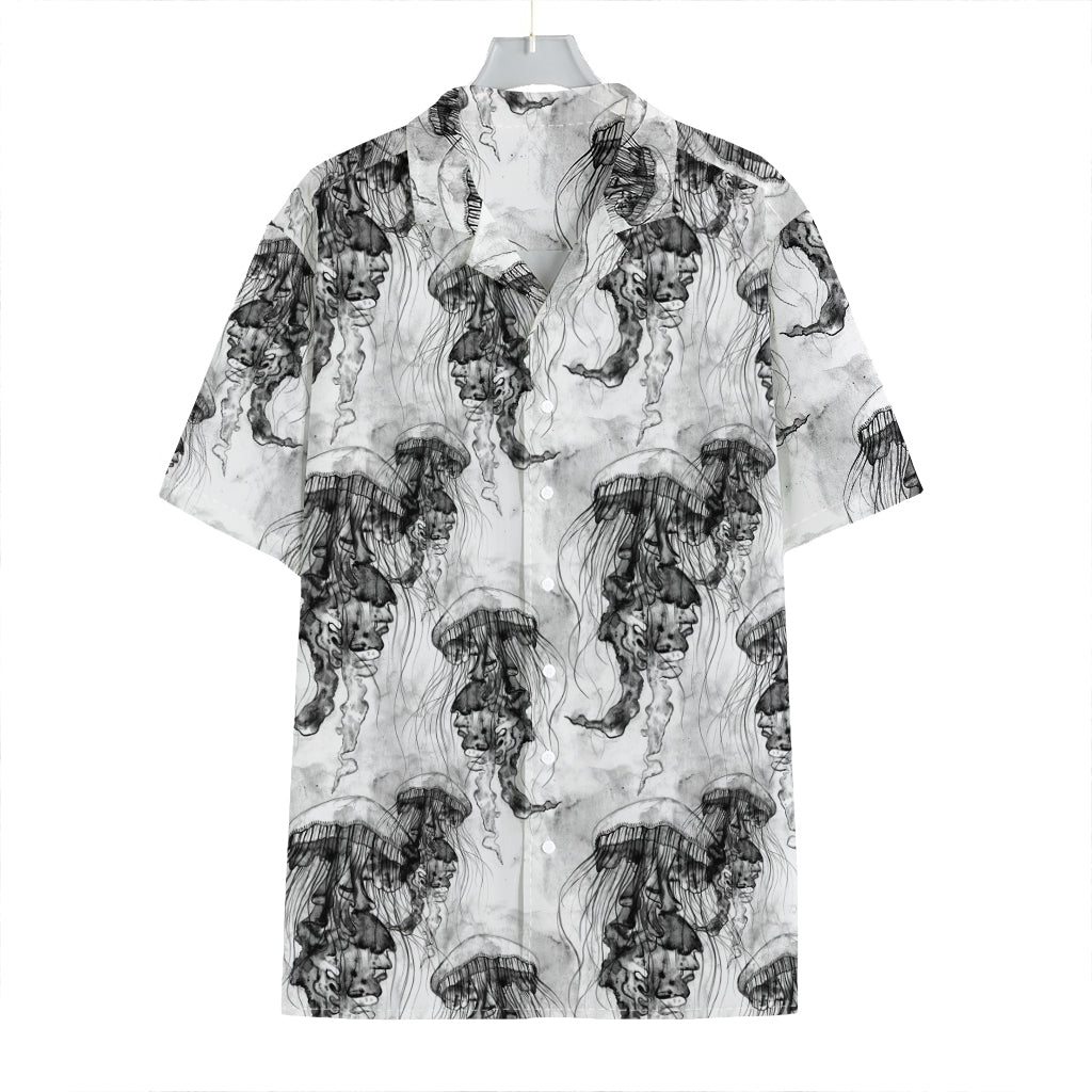 Black And White Jellyfish Pattern Print Hawaiian Shirt