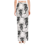 Black And White Jellyfish Pattern Print High Slit Maxi Skirt
