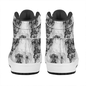 Black And White Jellyfish Pattern Print High Top Leather Sneakers