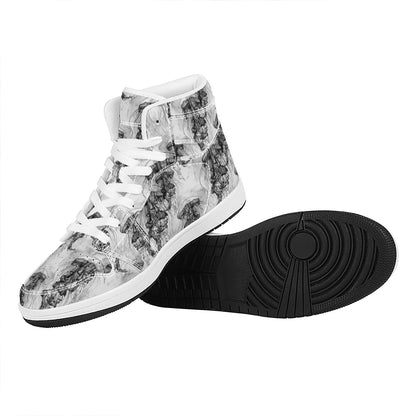 Black And White Jellyfish Pattern Print High Top Leather Sneakers
