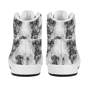 Black And White Jellyfish Pattern Print High Top Leather Sneakers