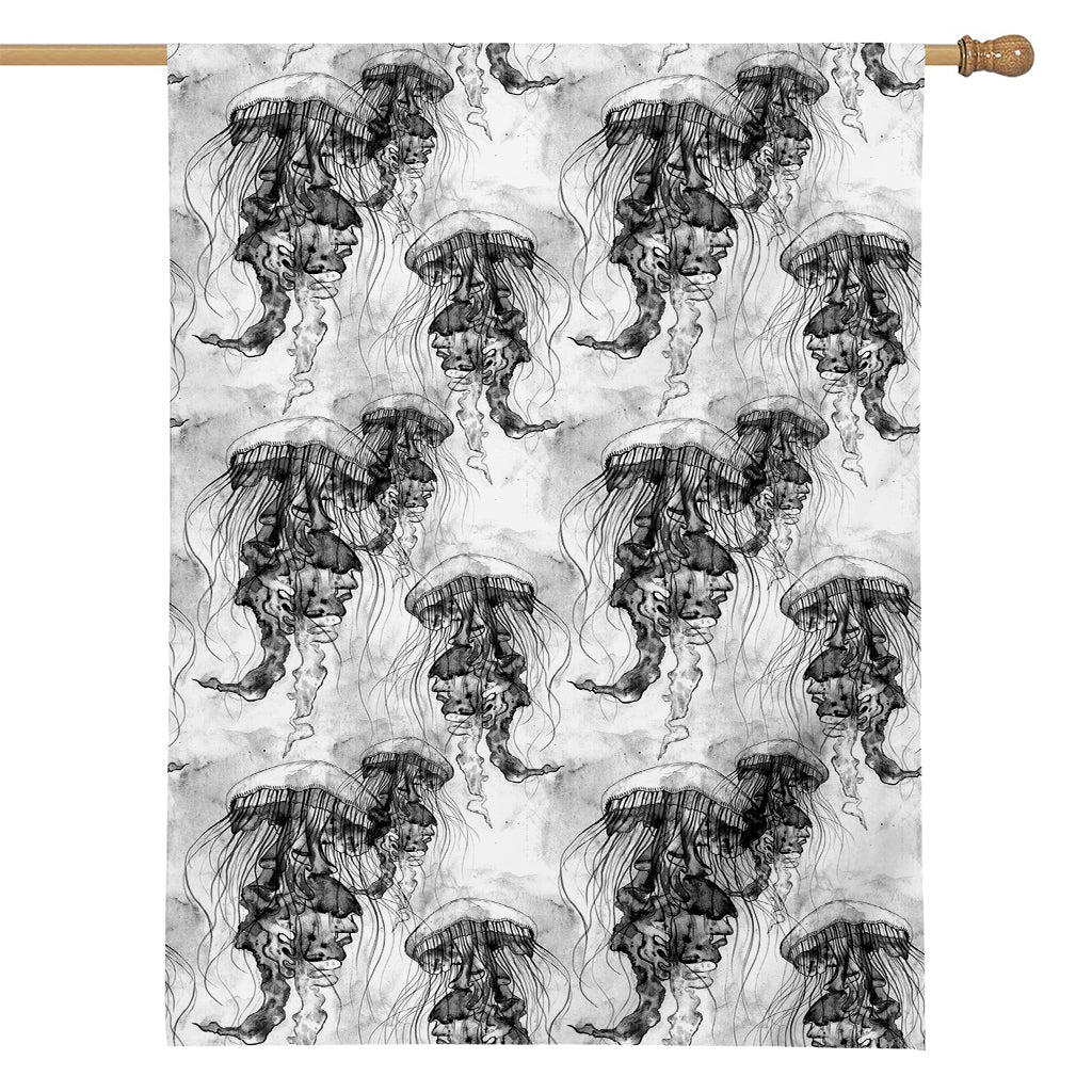 Black And White Jellyfish Pattern Print House Flag
