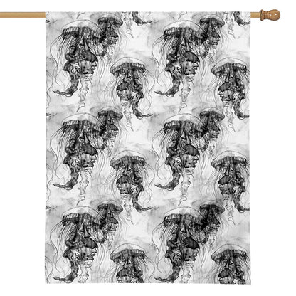 Black And White Jellyfish Pattern Print House Flag
