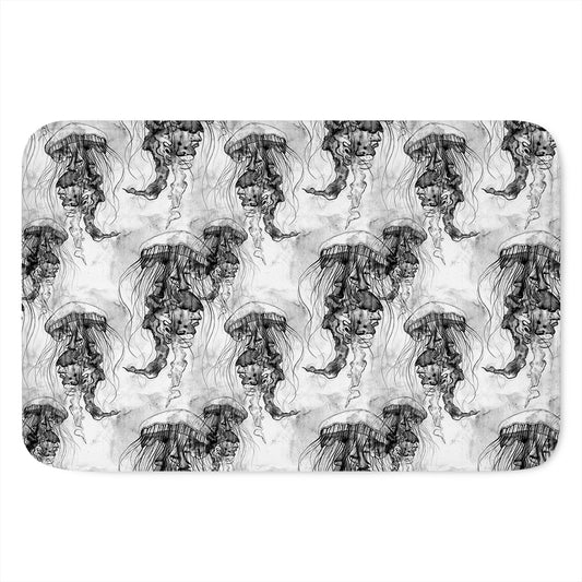 Black And White Jellyfish Pattern Print Indoor Door Mat