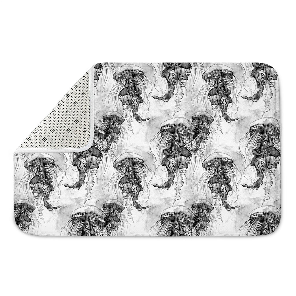 Black And White Jellyfish Pattern Print Indoor Door Mat