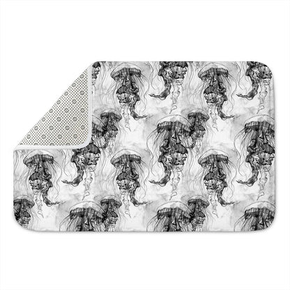 Black And White Jellyfish Pattern Print Indoor Door Mat