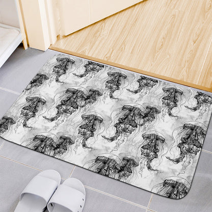 Black And White Jellyfish Pattern Print Indoor Door Mat