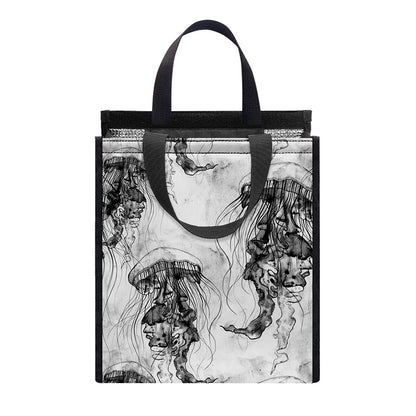 Black And White Jellyfish Pattern Print Insulated Lunch Tote