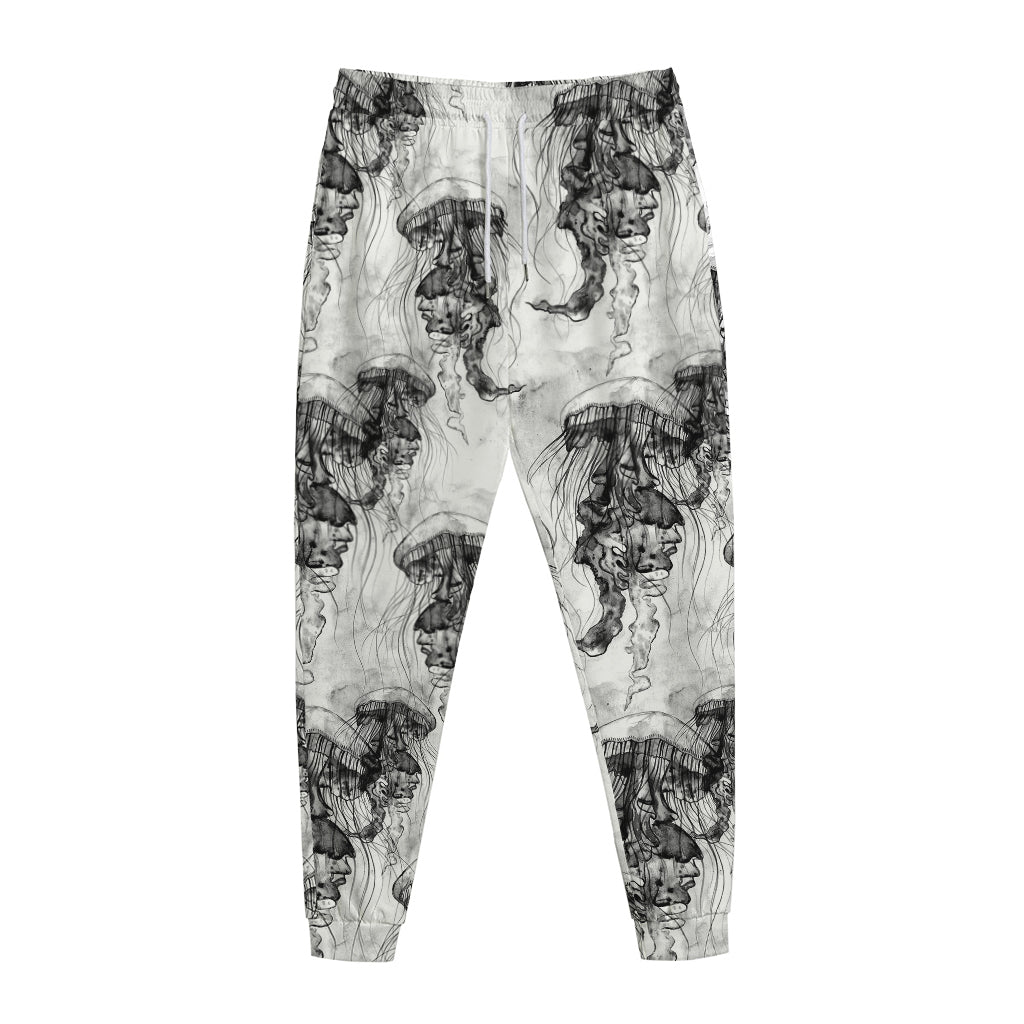 Black And White Jellyfish Pattern Print Jogger Pants