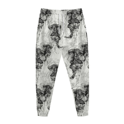 Black And White Jellyfish Pattern Print Jogger Pants