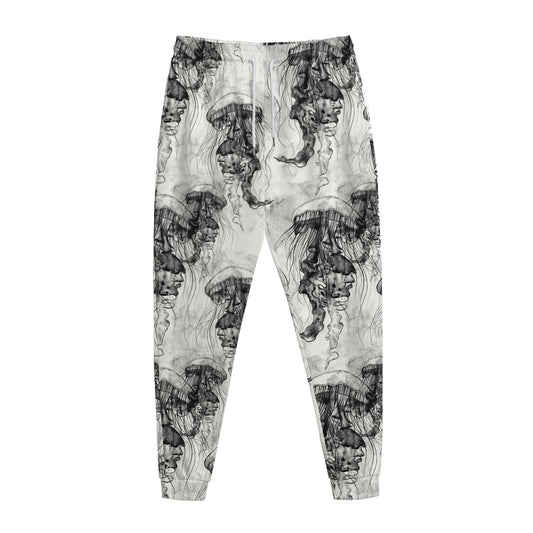 Black And White Jellyfish Pattern Print Jogger Pants